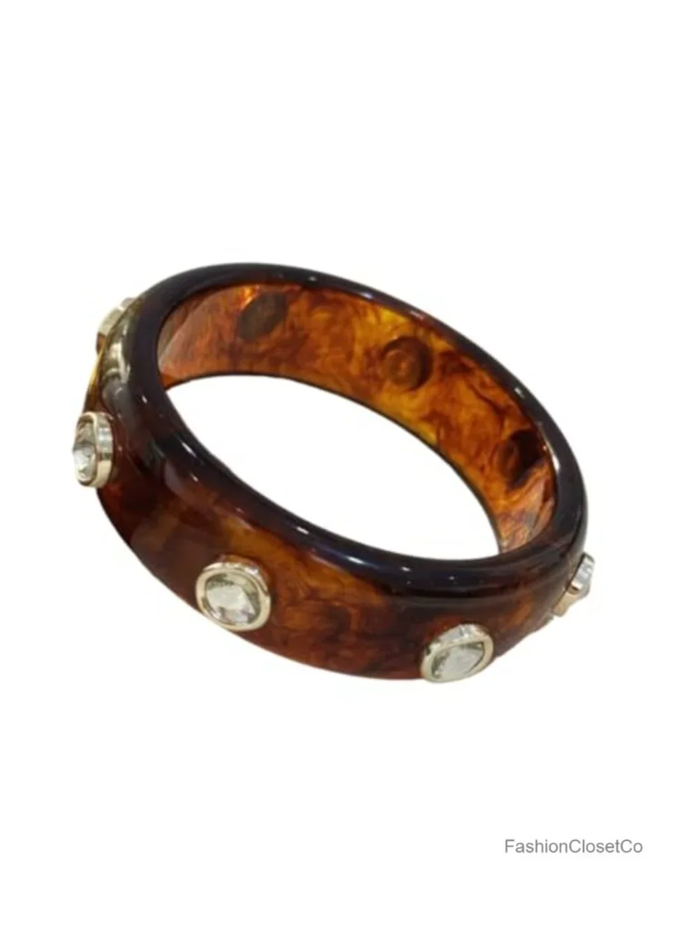 Chunky Acetate Bangle with Marble Veining & Colored Gemstones - Resin Cuff